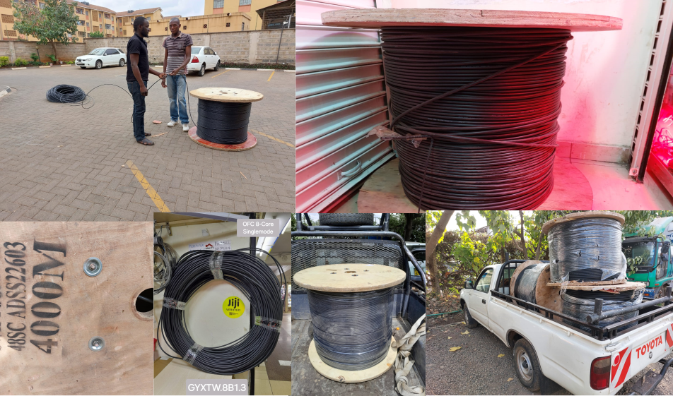 ADSS fiber optic cables in reels with 8-core, 12-core, 24-core, and 48-core options for aerial network installations