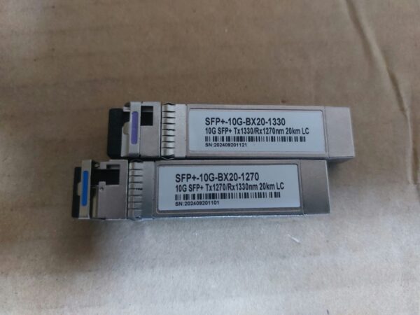 Pair of 10G BiDi SFP+ Transceivers, 20km Long Range Fiber Optic Modules, 1270nm/1330nm