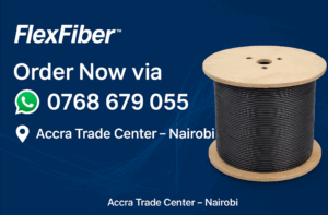 FlexFiber™ OFC GYXTW-8B1.3 8-Core Singlemode Fiber Optic Cable available cut-to-length in Nairobi, Kenya – order via WhatsApp/Call 0768679055, Accra Trade Center.