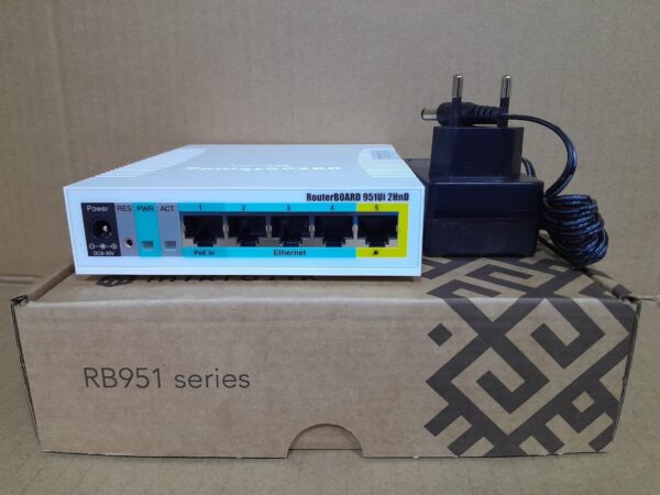 ront view of MikroTik 951Ui-2HnD router on shop display platform at Instant Device Nairobi shop