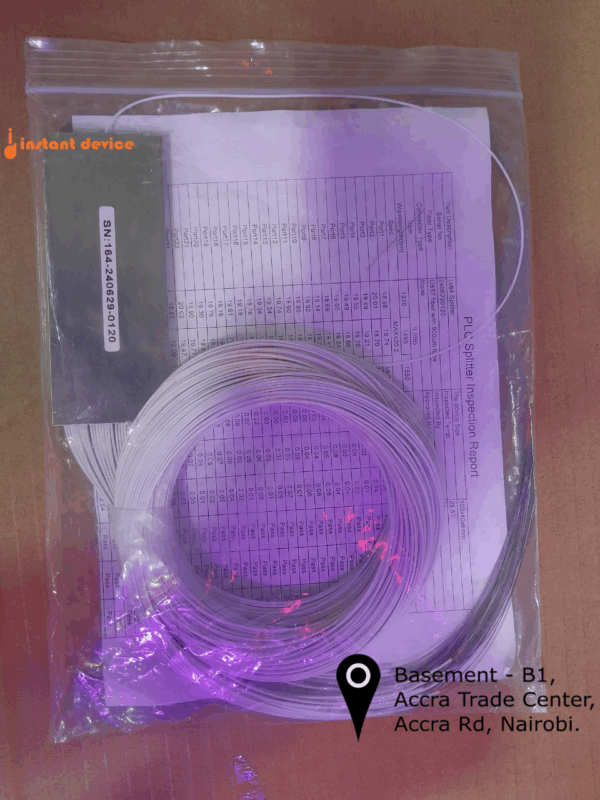 Packed 1x16 bare fiber optic PLC splitter and inspection report at instant device shop, accra trade center, nairobi - Kenya