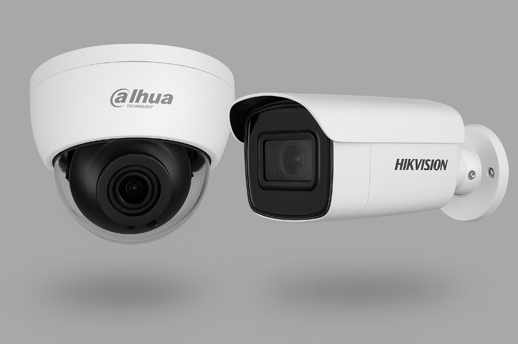 Dahua dome camera and Hikvision bullet camera side by side, representing CCTV and surveillance market growth in Kenya