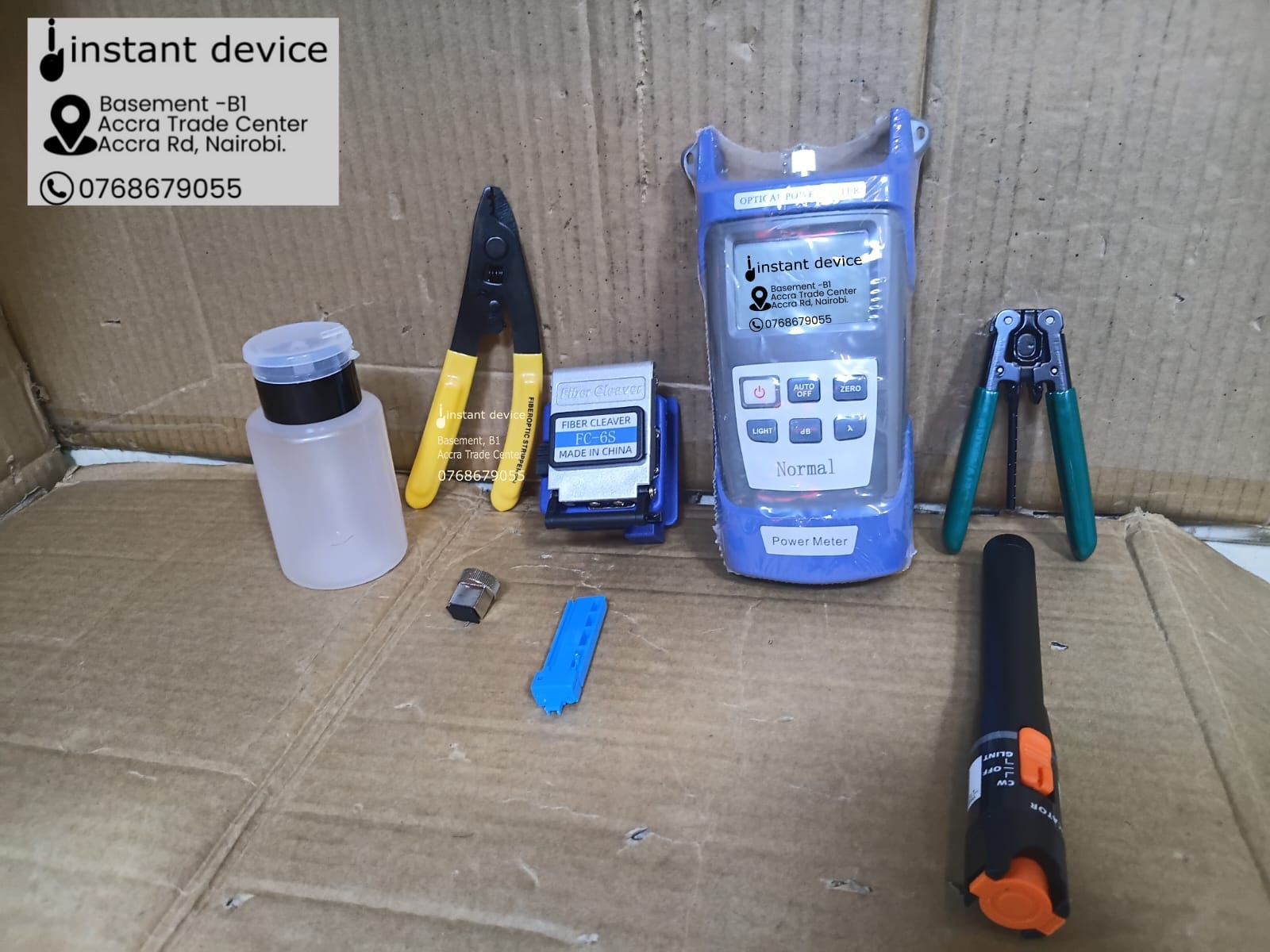 Fiber FTTH tool kit with optical power meter, cleaver, laser pen, stripper, etc