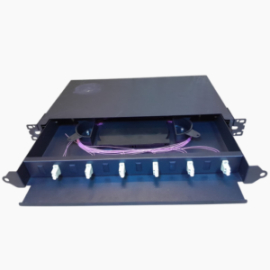 1U 19-inch rack-mount ODF with 12 OM4 LC pigtails
