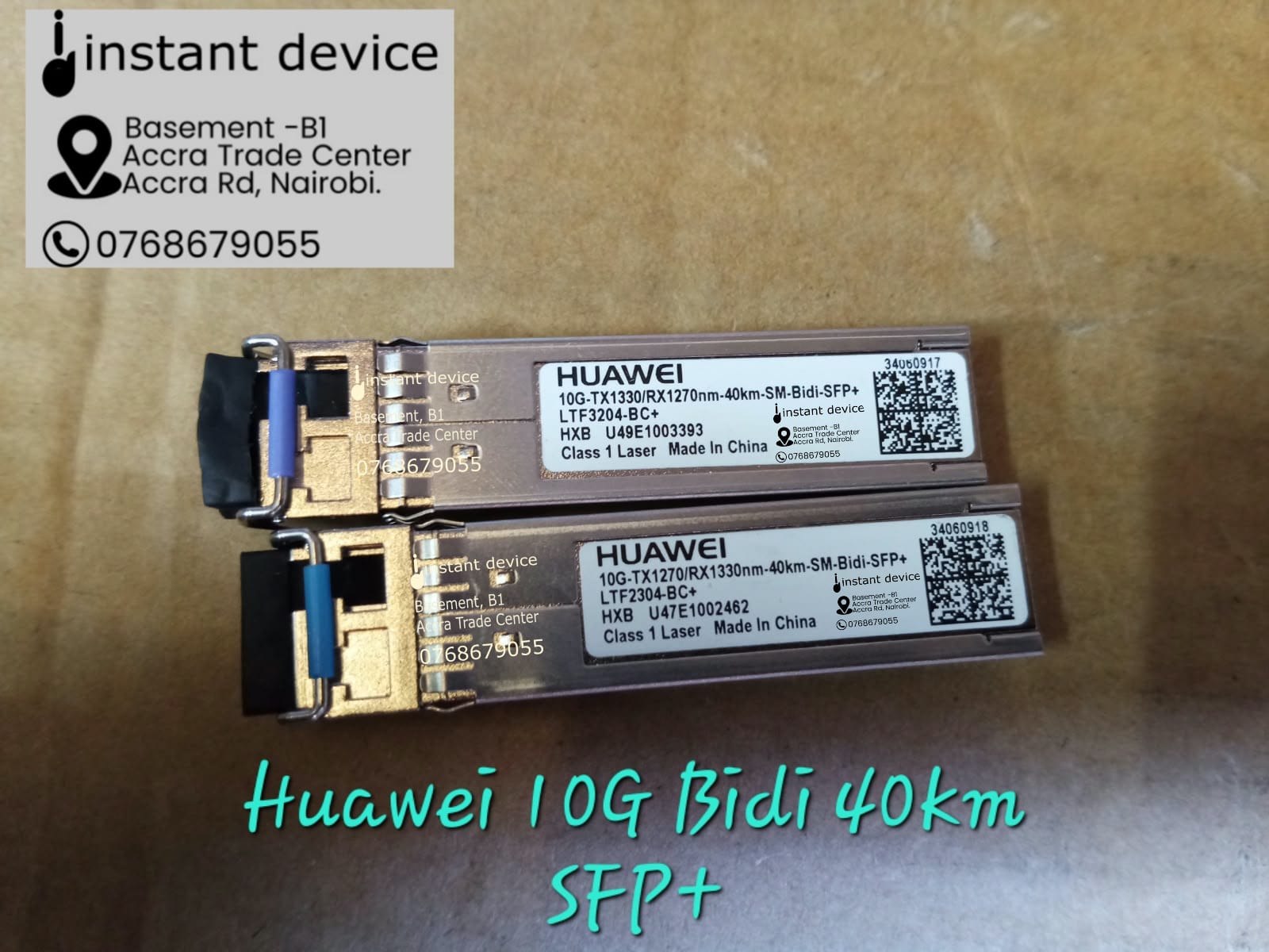 Huawei 10G BiDi SFP+ transceiver pair LTF3204-BC+ & LTF3204-BC+, 40km reach, LC connector